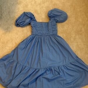 Abercrombie & Fitch Blue Emerson Poplin Puff Sleeve Midi Dress